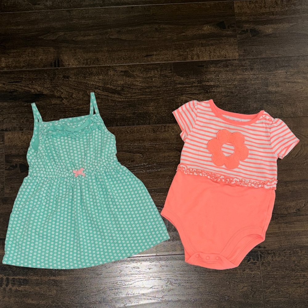 Teal and Coral Floral Dress & Onesie